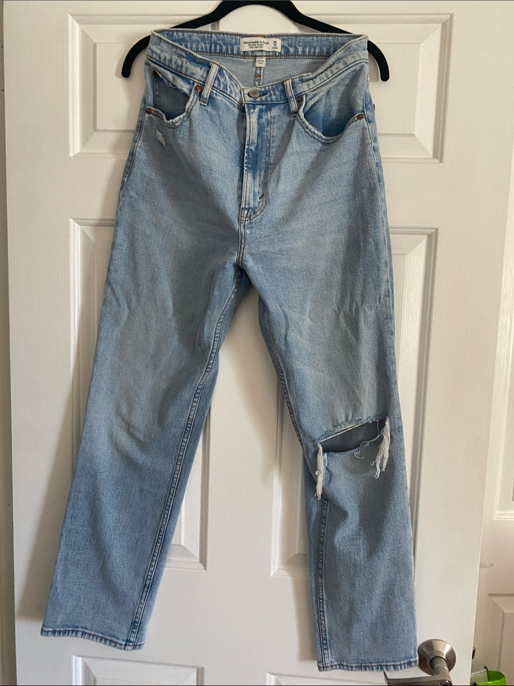 Abercrombie & Fitch Light Blue Straight Leg Jeans with Knee Rip